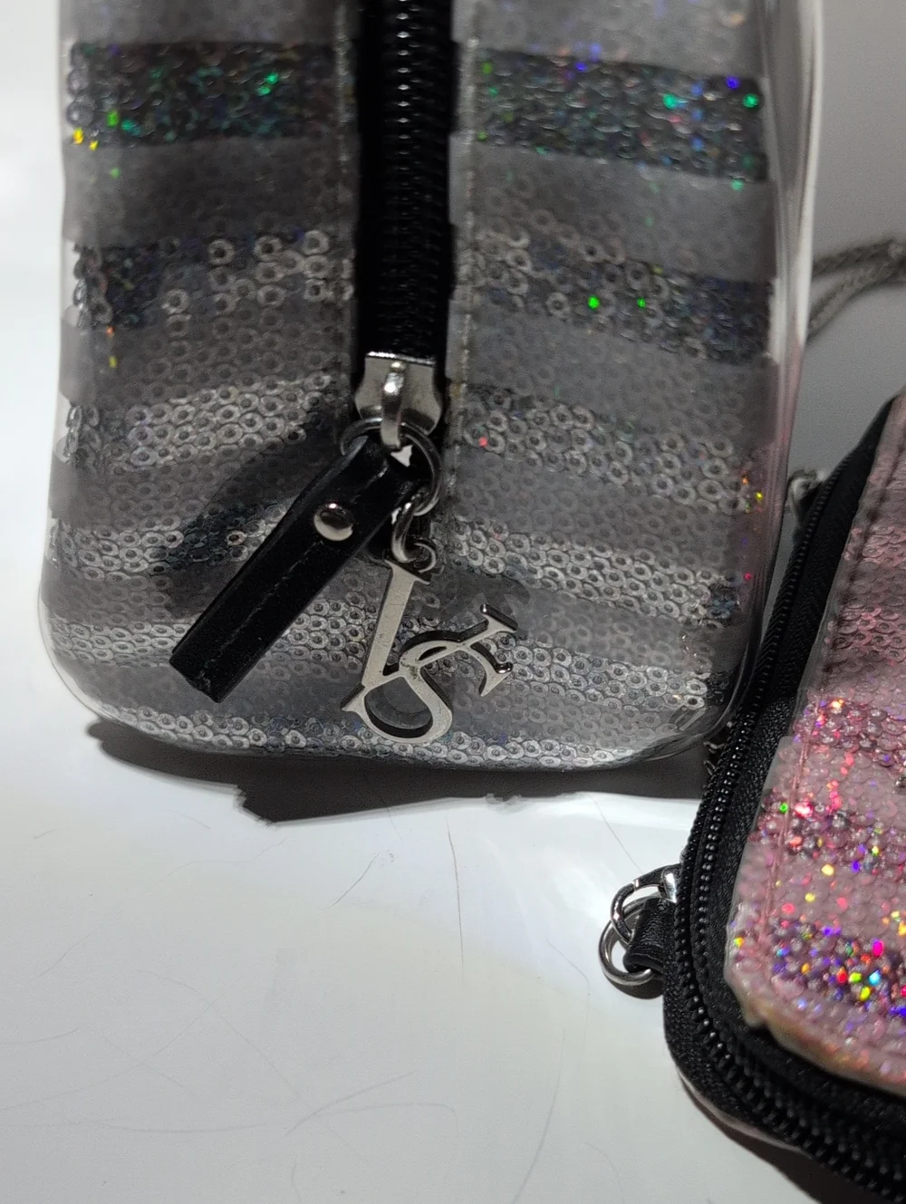 Victoria's Secret Pink Holographic Glitter Wallet with Clear Cosmetic Pouch